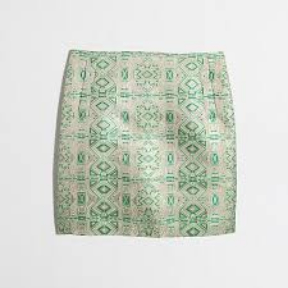 J. CREW Green Gold Metallic Jacquard Skirt 4